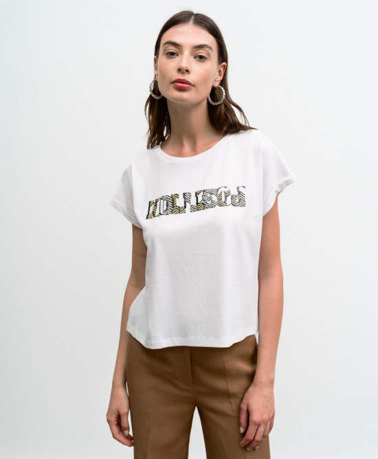 Μπλούζα T-shirt με τύπωμα και χάντρες