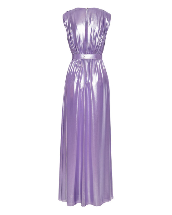 Φόρεμα μακρύ γυαλιστερό με ζώνη στρας